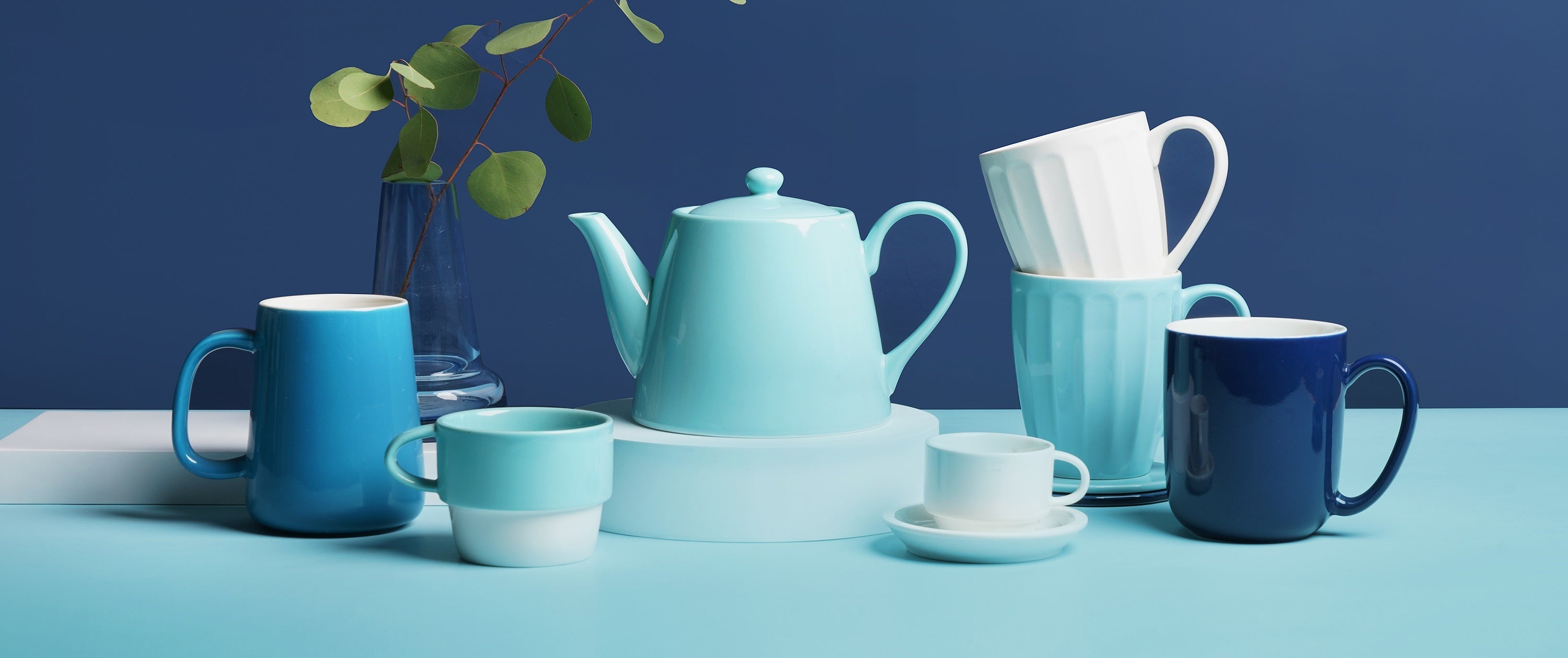 Large Pottery Coffee Mug 16 oz - Ceramic Tea Cup - Soup Mug with Handle - 1 Pcs (Green to Blue)