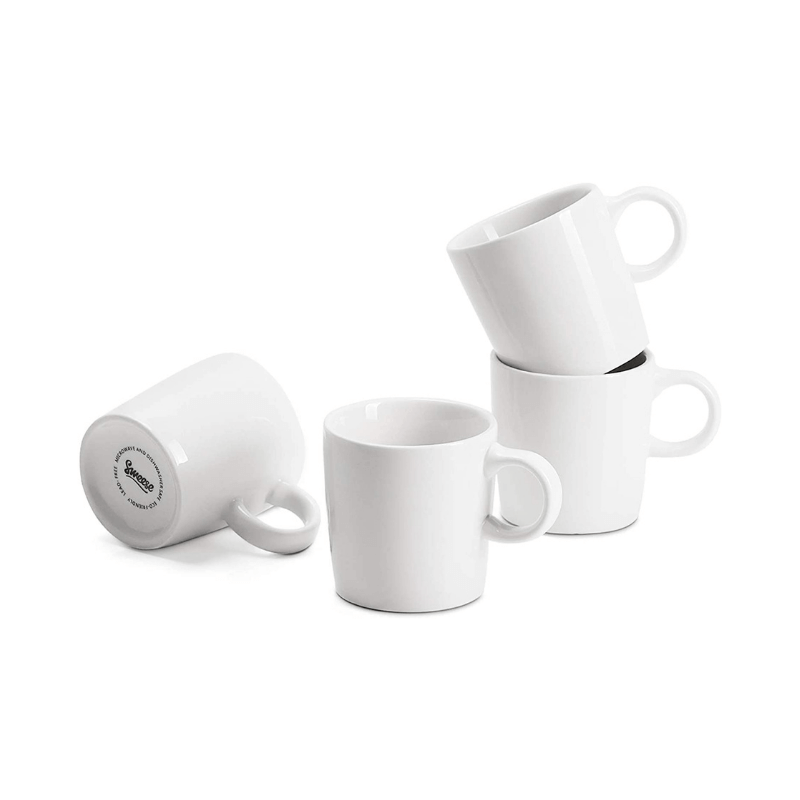 Sweese 6 Ounce Cappuccino Cups with Saucers, Porcelain Double Espresso Cups  Set of 6 - White