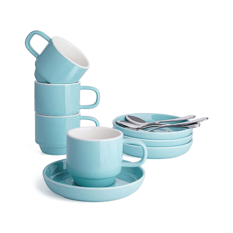 Porcelain Espresso Cups with Saucers and Spoons Set