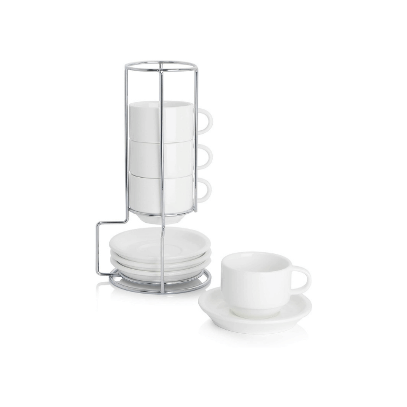 Sweese 5oz Porcelain Espresso Cups Set of 4, Mini Coffee Mugs Demitasse  Cups - White