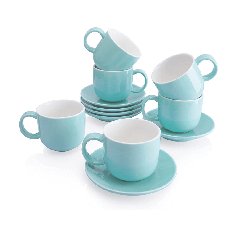 Yedio Porcelain Coffee Cups Set with Saucer, 6 Ounce White Porcelain Cup  and Saucer Set for Cappucci…See more Yedio Porcelain Coffee Cups Set with