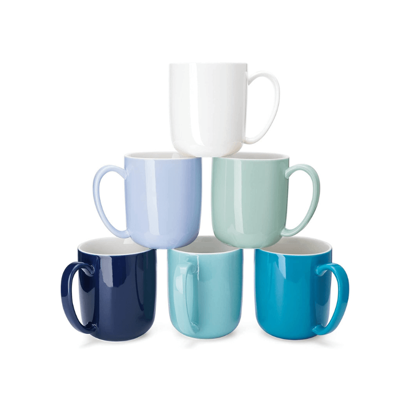 Sweese Porcelain Mugs Set, 15 Ounce Large Handle Mugs, Set of 6