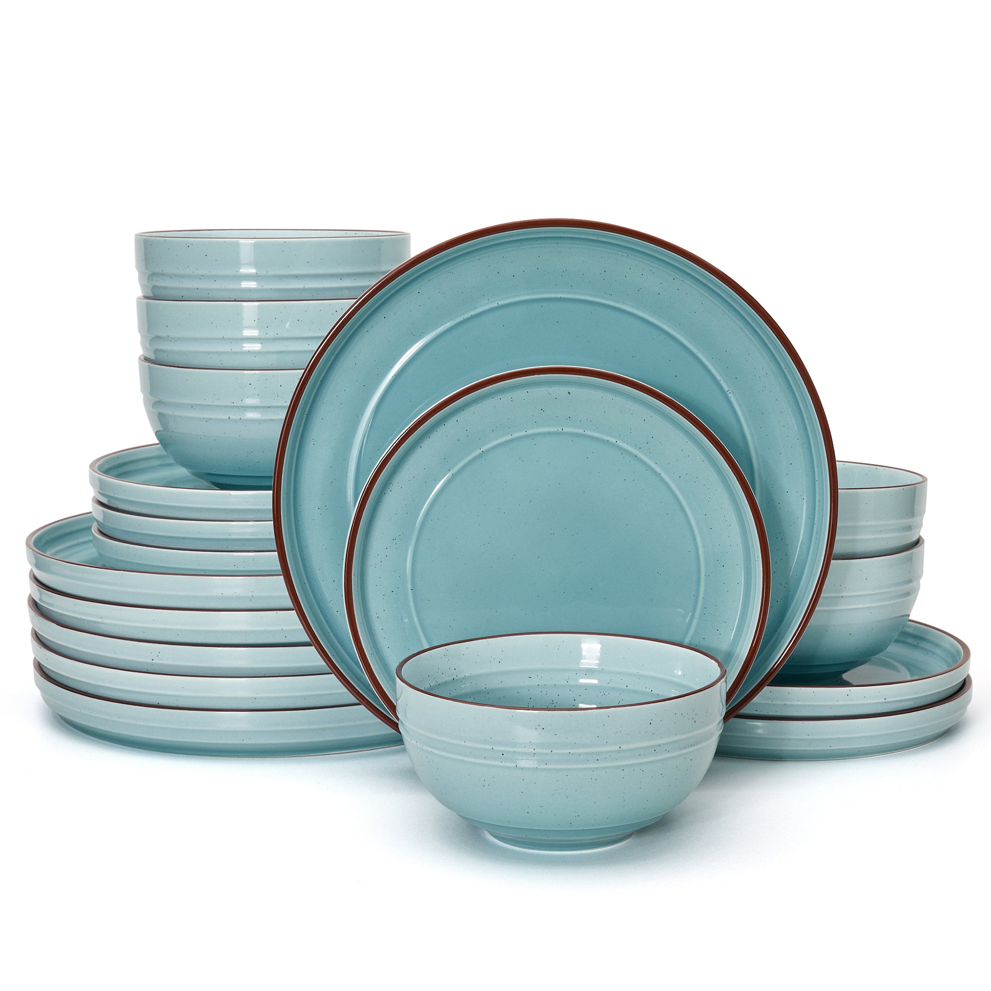18 Pieces Gradient Blue Handcrafted Glaze Plates and Bowls Sets, Set for 6