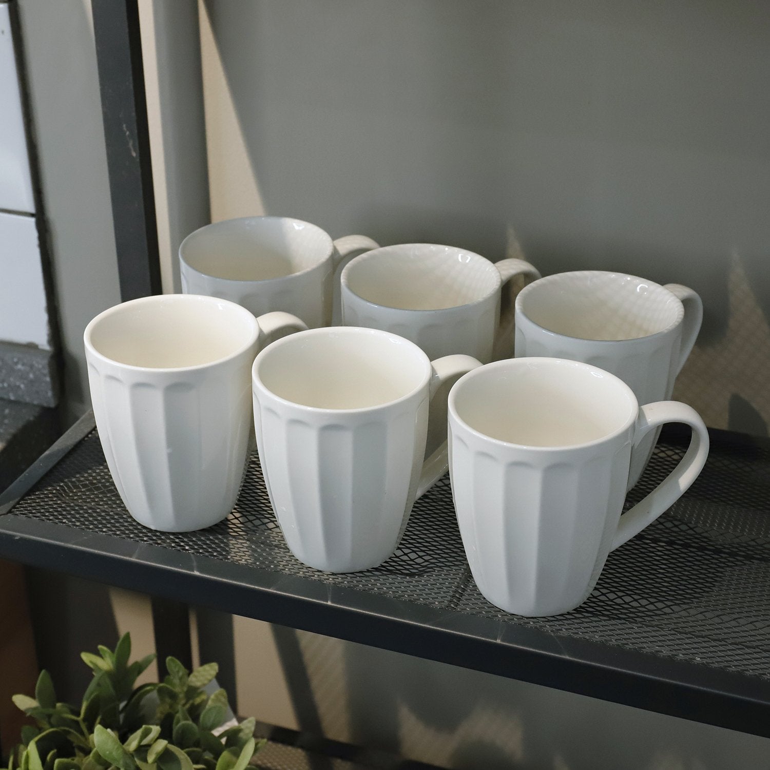 Sweese 602.102 Porcelain Fluted Mugs - 14 Ounce Coffee Cup Set for