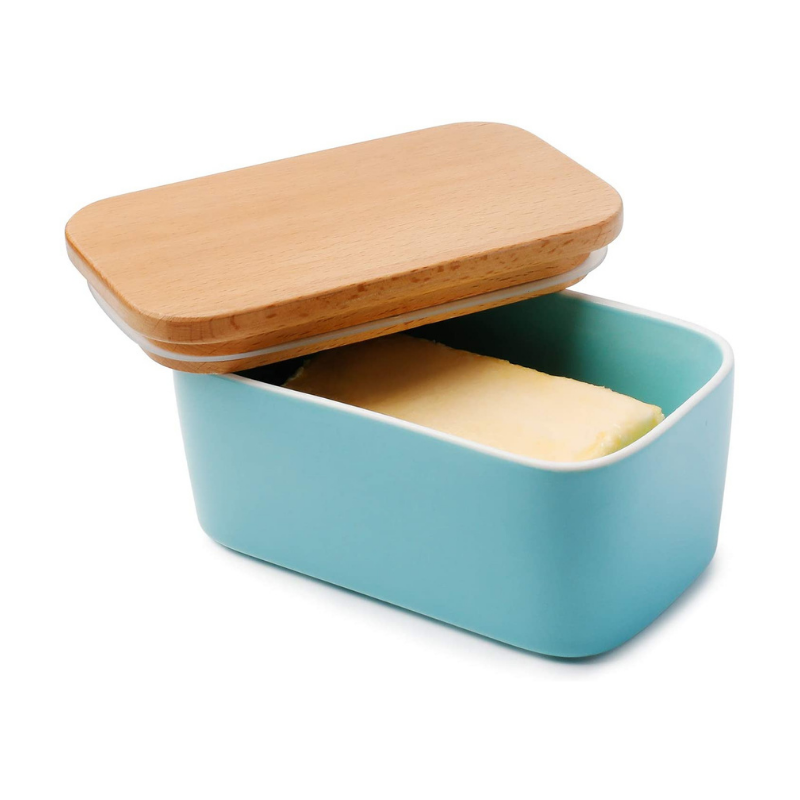 Ceramic Butter Dish with Wooden Lid, Lesige Large Butter Container
