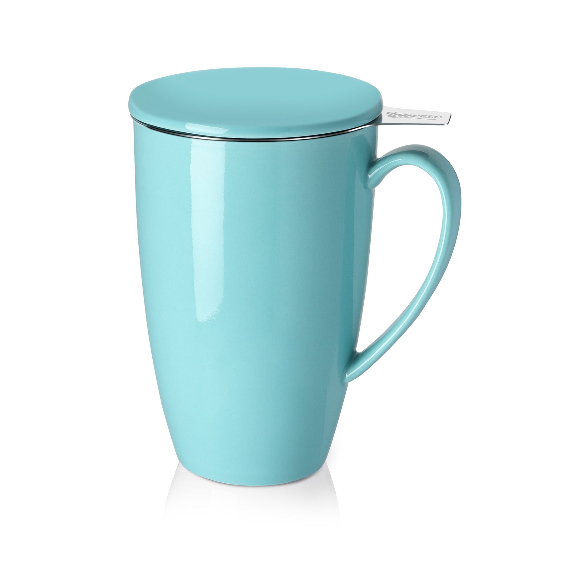 FORLIFE Curve Tall Tea Mug with Infuser and Lid, 15-ounce, Blue