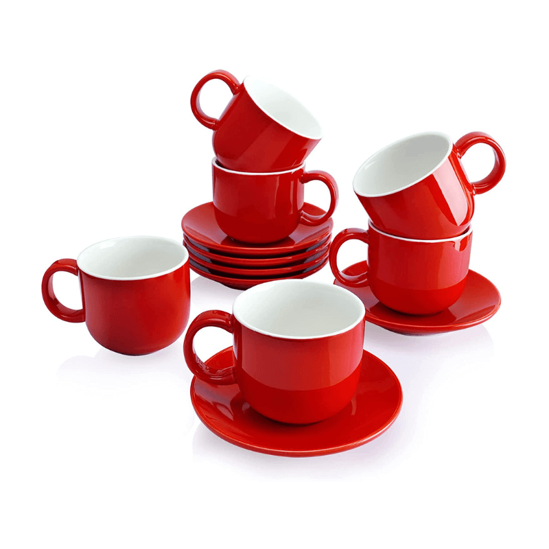 Red Co. Set of 6 Clear Glass 3 Fl Oz Espresso Shot Coffee Cups with  Matching Saucers