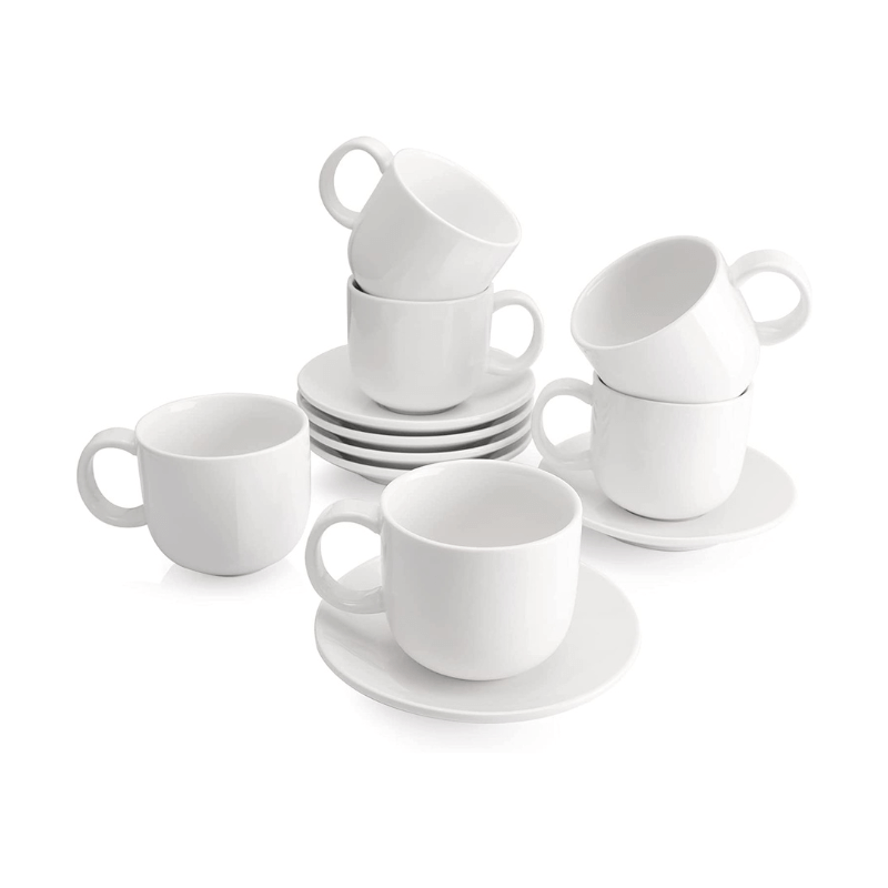 Yedio Porcelain Coffee Cups Set with Saucer, 6 Ounce White Porcelain Cup  and Saucer Set for Cappucci…See more Yedio Porcelain Coffee Cups Set with